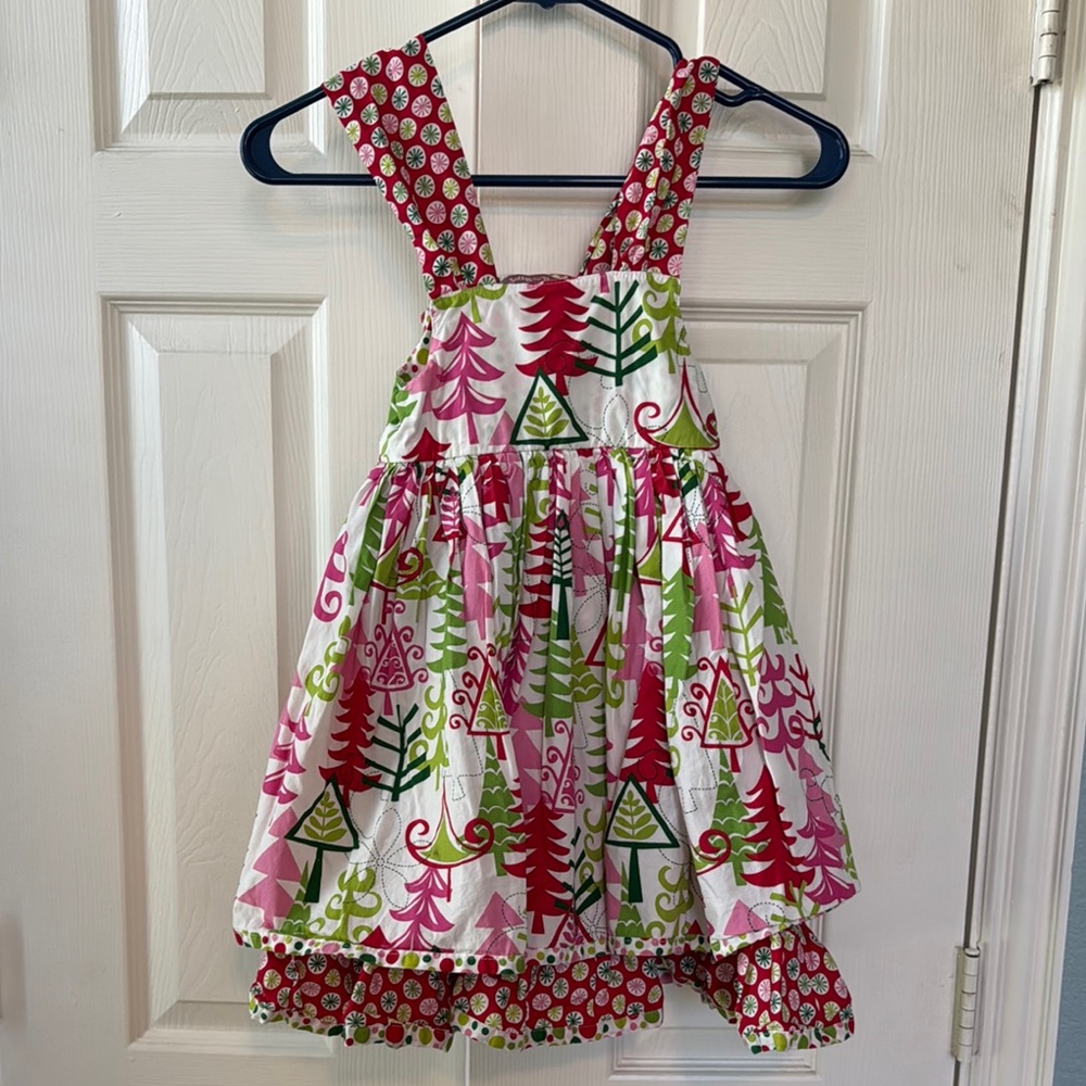 Jelly the Pug Pink and Green Holiday Dress 4T